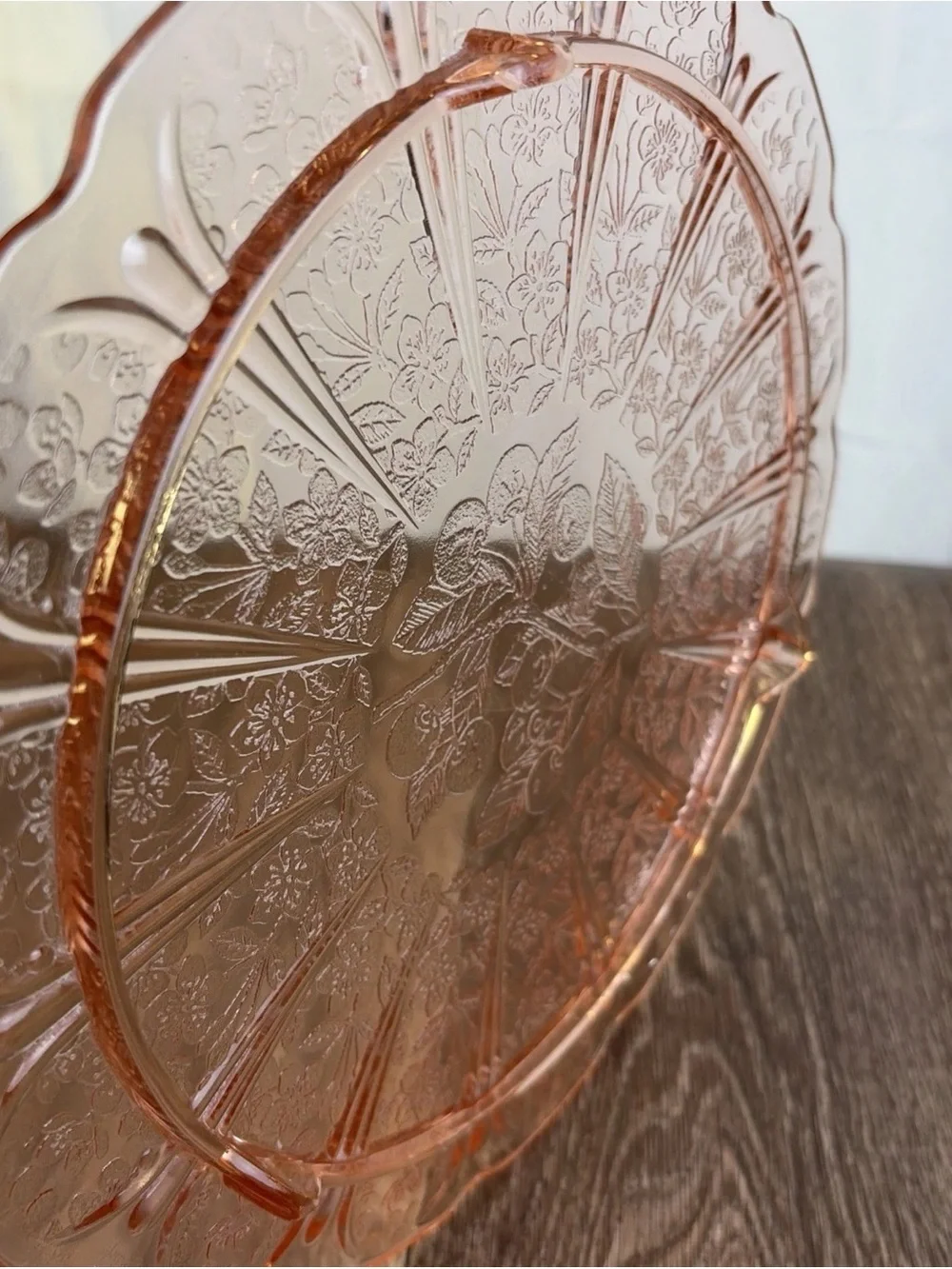 Jeannette Cherry Blossom Pink Depression Glass Cake Plate 10.25